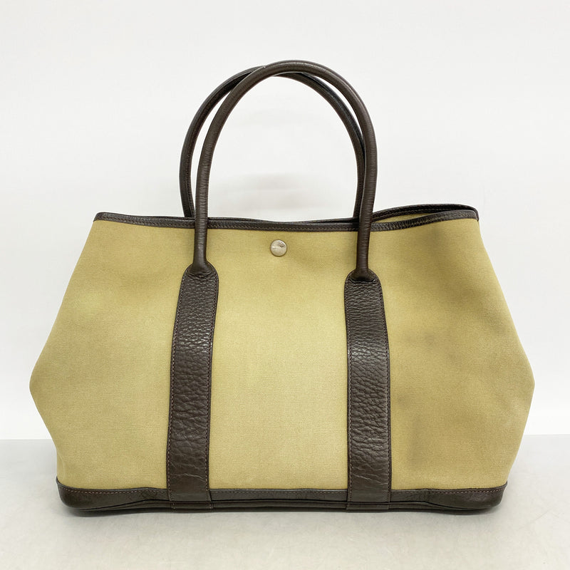 【6id6167】エルメス トートバッグ ガーデンパーティPM トワルオフィシエ ブラウン シルバー金具 T刻印【中古】レディース