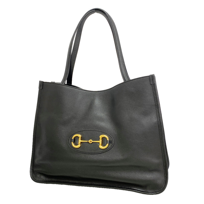 【6id6168】グッチ トートバッグ ホースビット 623694 レザー ブラック ゴールド金具【中古】レディース