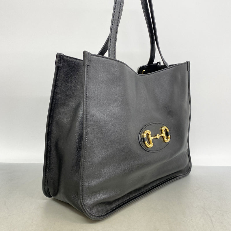 【6id6168】グッチ トートバッグ ホースビット 623694 レザー ブラック ゴールド金具【中古】レディース