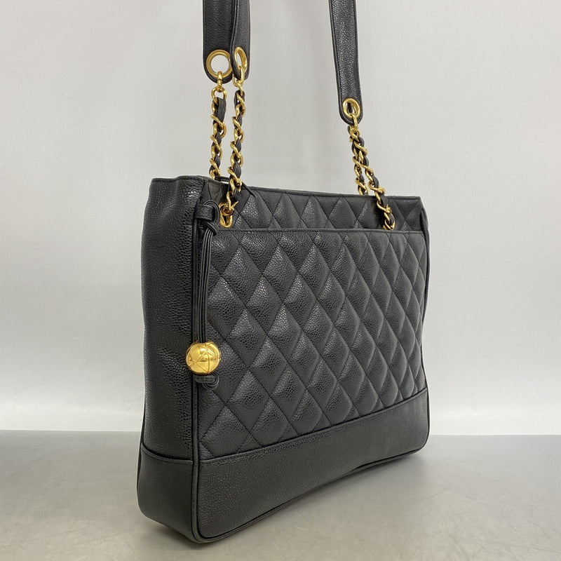 【6id6184】シャネル ショルダーバッグ マトラッセ チェーンショルダー キャビアスキン ブラック ゴールド金具【中古】レディース