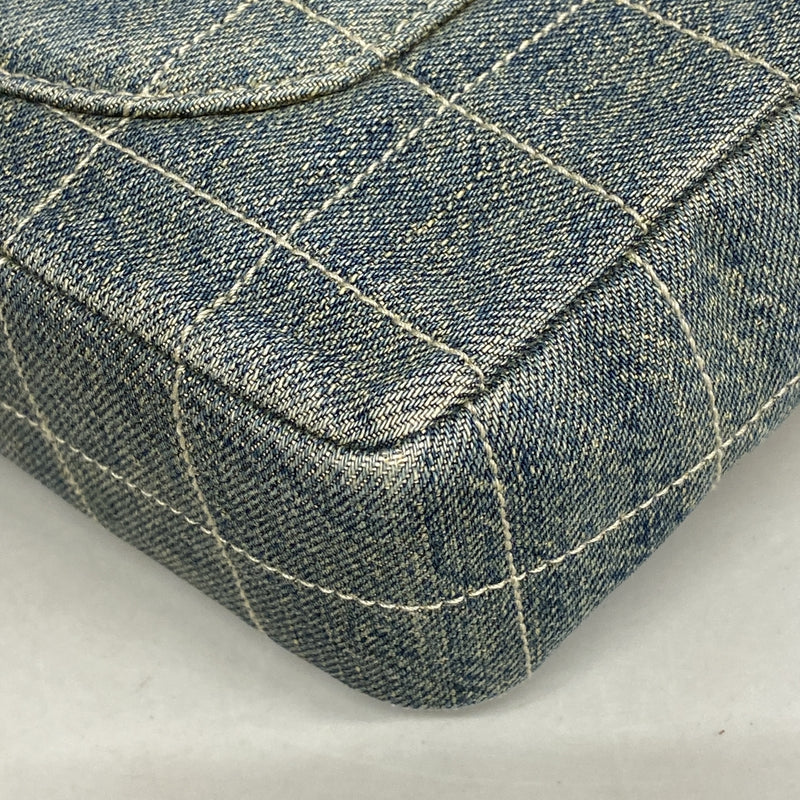 【6id6185】シャネル ショルダーバッグ チョコバー Wチェーン デニム ブルー シルバー金具【中古】レディース