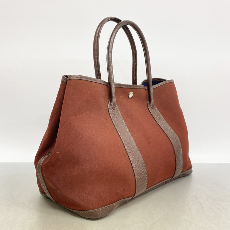 【6id6186】エルメス トートバッグ ガーデンパーティPM トワルオフィシエ ブラウン シルバー金具 □I刻印【中古】レディース