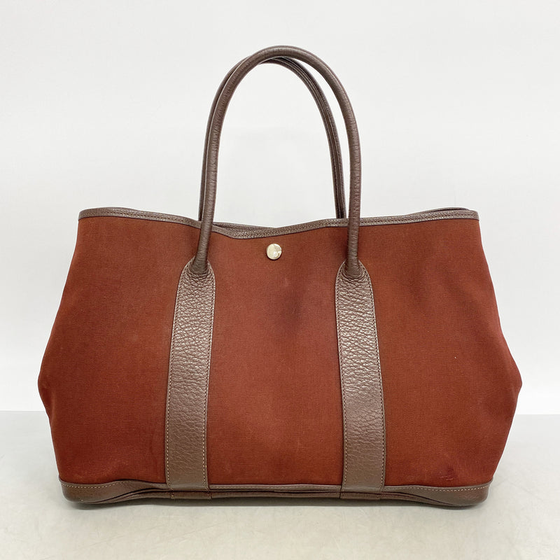 【6id6186】エルメス トートバッグ ガーデンパーティPM トワルオフィシエ ブラウン シルバー金具 □I刻印【中古】レディース