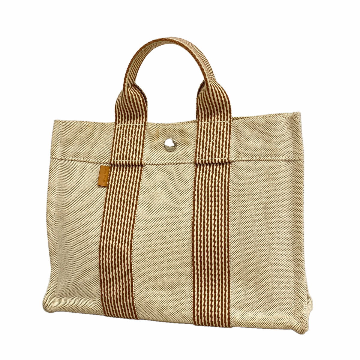 【6id6187】エルメス トートバッグ ニューフールトゥPM キャンバス ベージュ シルバー金具【中古】レディース
