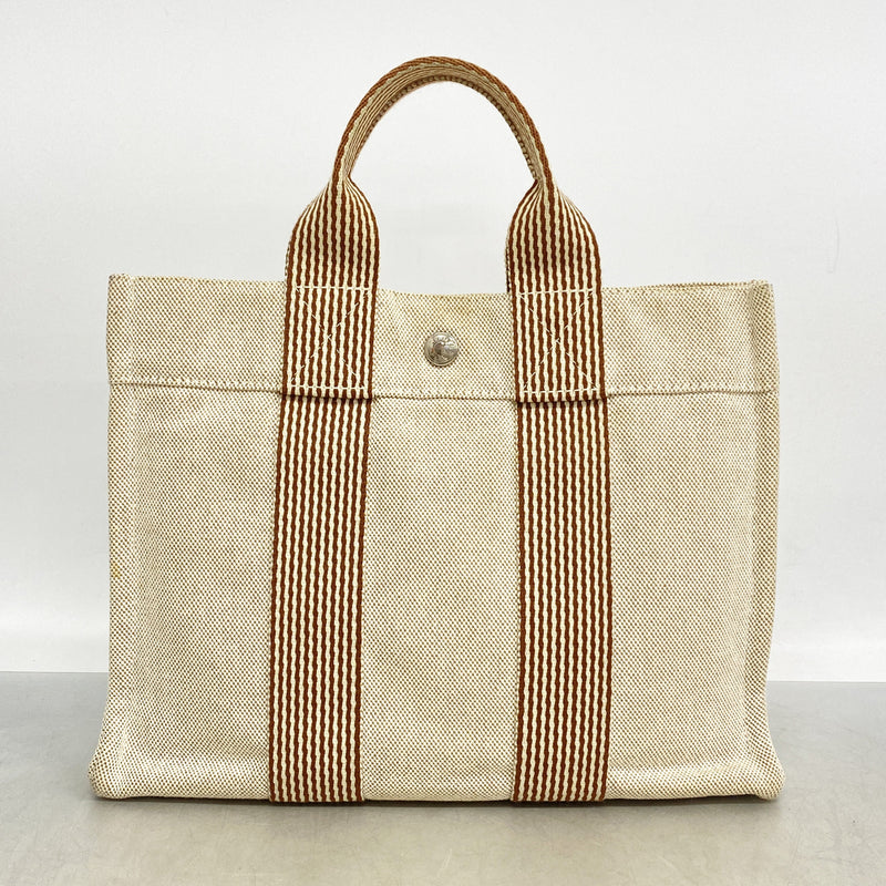 【6id6187】エルメス トートバッグ ニューフールトゥPM キャンバス ベージュ シルバー金具【中古】レディース