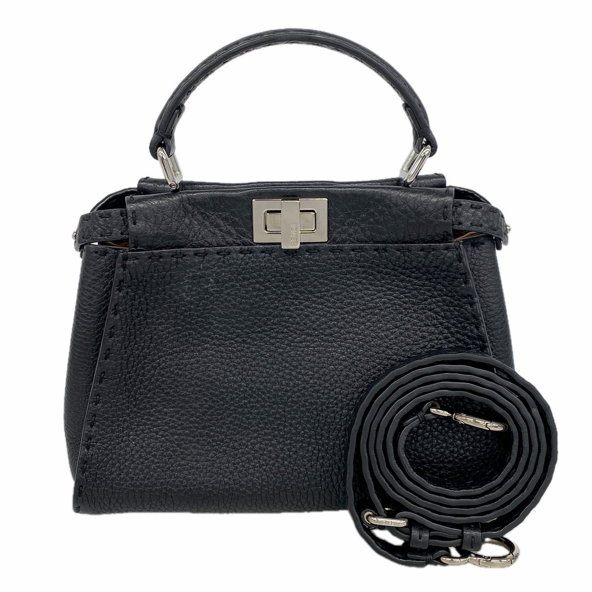 【6id6238】フェンディ ハンドバッグ セレリア ピーカブー レザー ブラック シルバー金具 2wayバッグ【中古】レディース