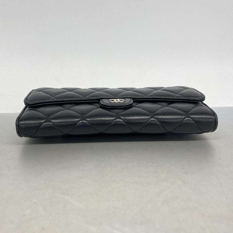 【6id6239】シャネル 長財布 マトラッセ ラムスキン ブラック シルバー金具【中古】レディース