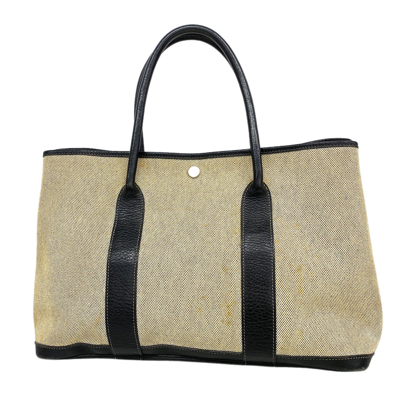 【6id6248】エルメス トートバッグ ガーデンパーティPM トワルアッシュ ブラック シルバー金具 □G刻印【中古】レディース