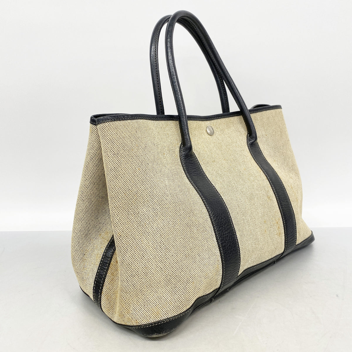 【6id6248】エルメス トートバッグ ガーデンパーティPM トワルアッシュ ブラック シルバー金具 □G刻印【中古】レディース