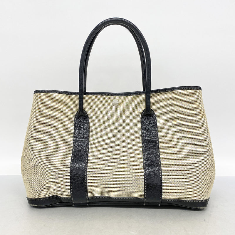 【6id6248】エルメス トートバッグ ガーデンパーティPM トワルアッシュ ブラック シルバー金具 □G刻印【中古】レディース