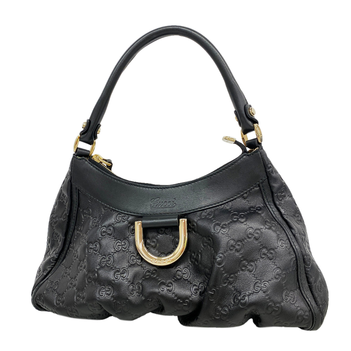 【6id6274】グッチ ショルダーバッグ グッチシマ 190525 レザー ブラック シャンパンゴールド金具【中古】レディース