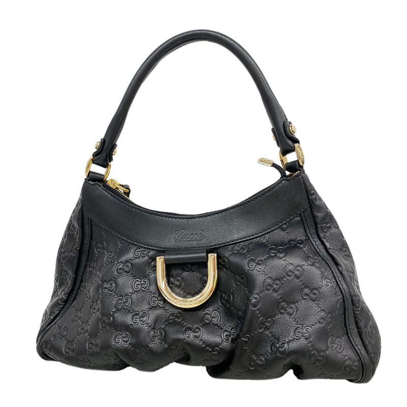【6id6274】グッチ ショルダーバッグ グッチシマ 190525 レザー ブラック シャンパンゴールド金具【中古】レディース