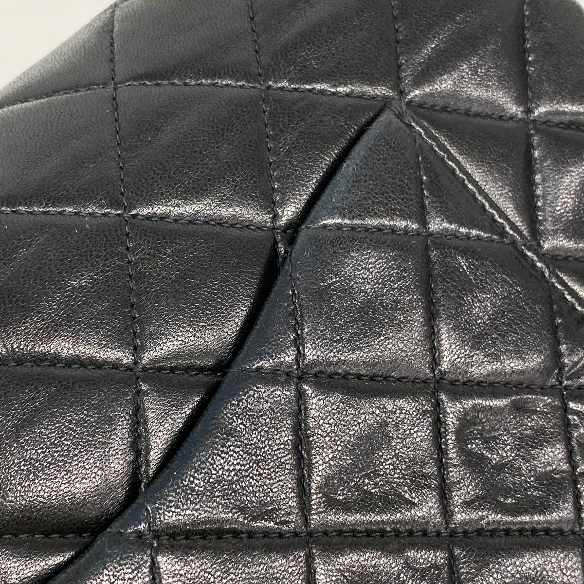 【6id6275】シャネル ショルダーバッグ マトラッセ Wフラップ Wチェーン ラムスキン ブラック ゴールド金具【中古】レディース
