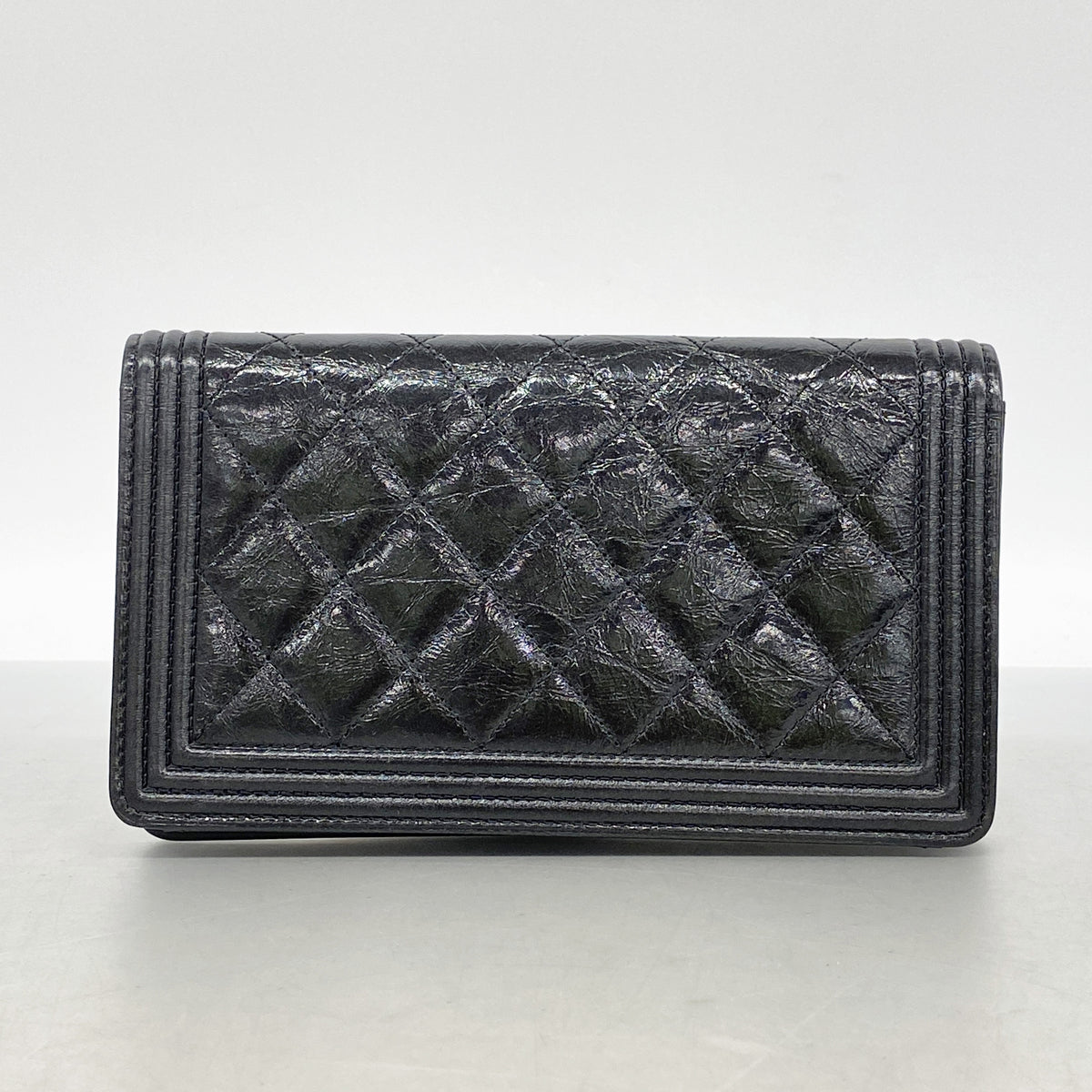 【6id6276】シャネル 長財布 ボーイシャネル レザー ブラック シルバー金具【中古】レディース