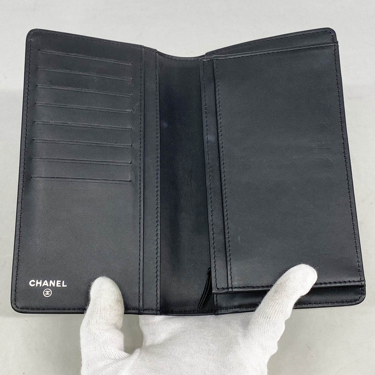 【6id6276】シャネル 長財布 ボーイシャネル レザー ブラック シルバー金具【中古】レディース