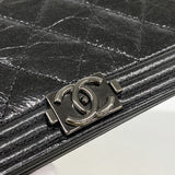 【6id6276】シャネル 長財布 ボーイシャネル レザー ブラック シルバー金具【中古】レディース
