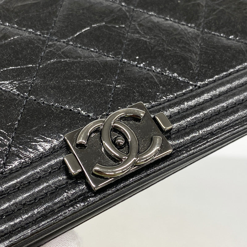 【6id6276】シャネル 長財布 ボーイシャネル レザー ブラック シルバー金具【中古】レディース