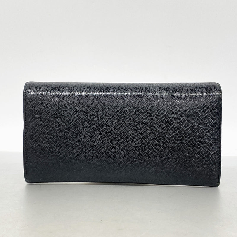 【6id6277】シャネル 長財布 ココボタン キャビアスキン ブラック シルバー金具【中古】レディース
