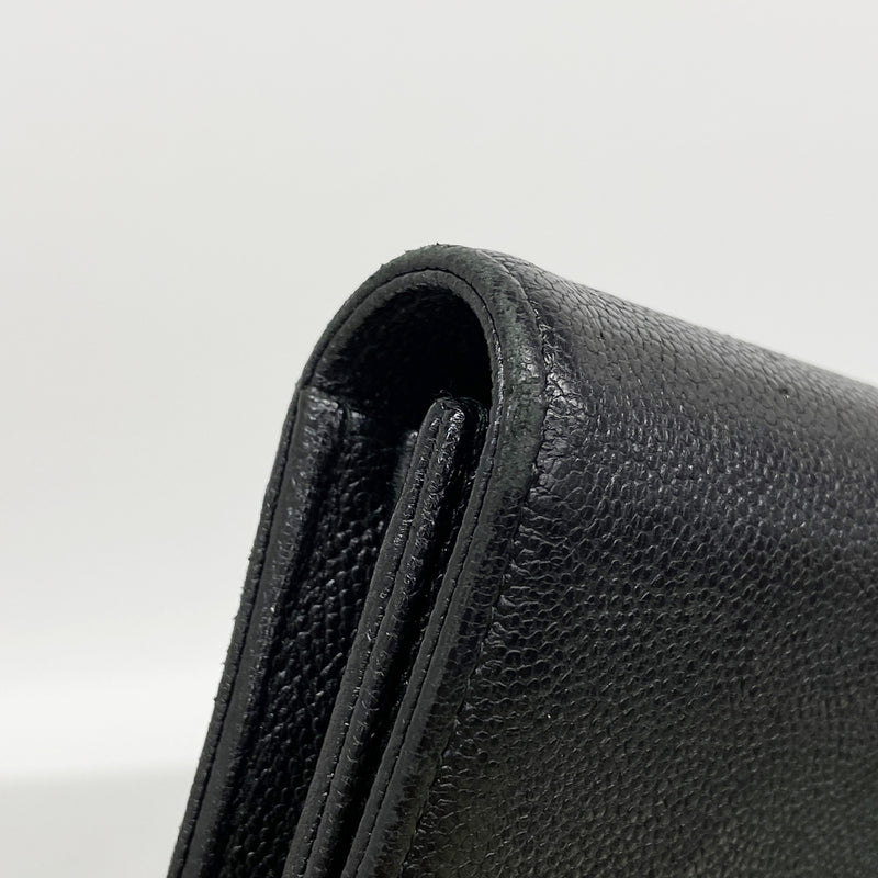 【6id6277】シャネル 長財布 ココボタン キャビアスキン ブラック シルバー金具【中古】レディース
