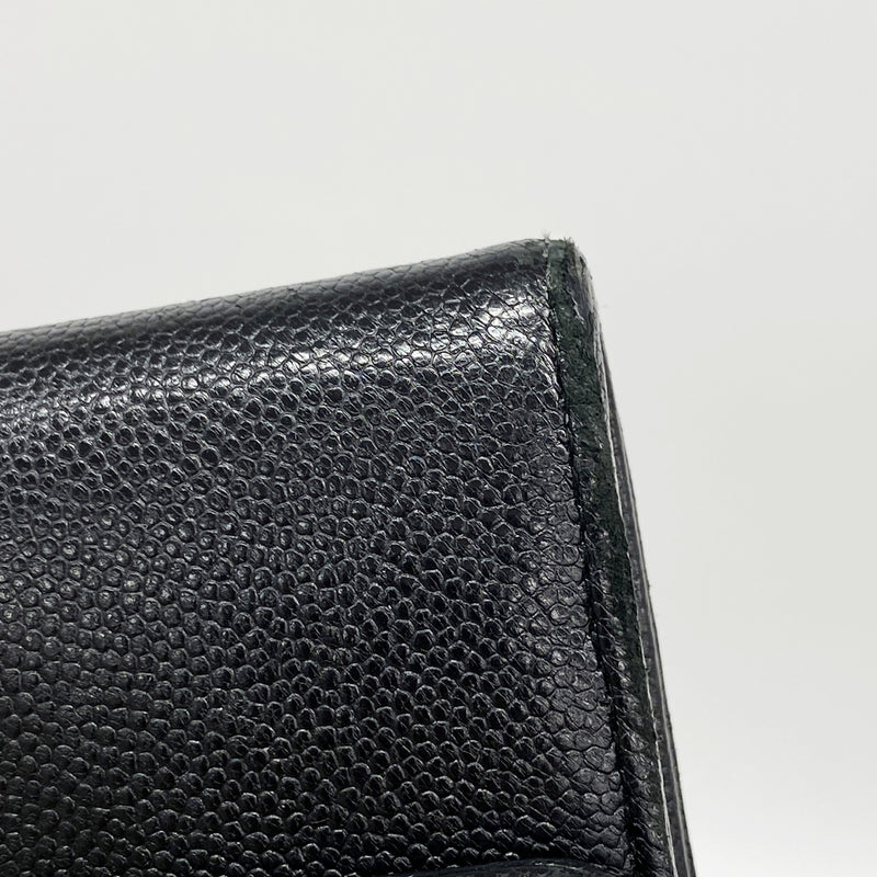 【6id6277】シャネル 長財布 ココボタン キャビアスキン ブラック シルバー金具【中古】レディース
