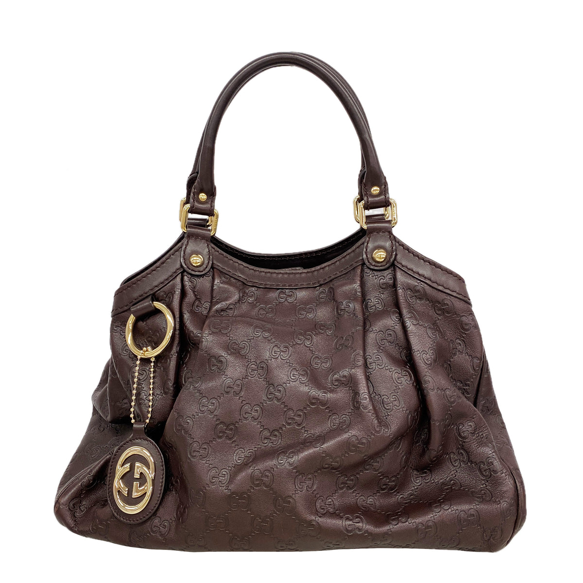 【6id6289】グッチ トートバッグ グッチシマ 211944 レザー ブラウン シャンパンゴールド金具【中古】レディース