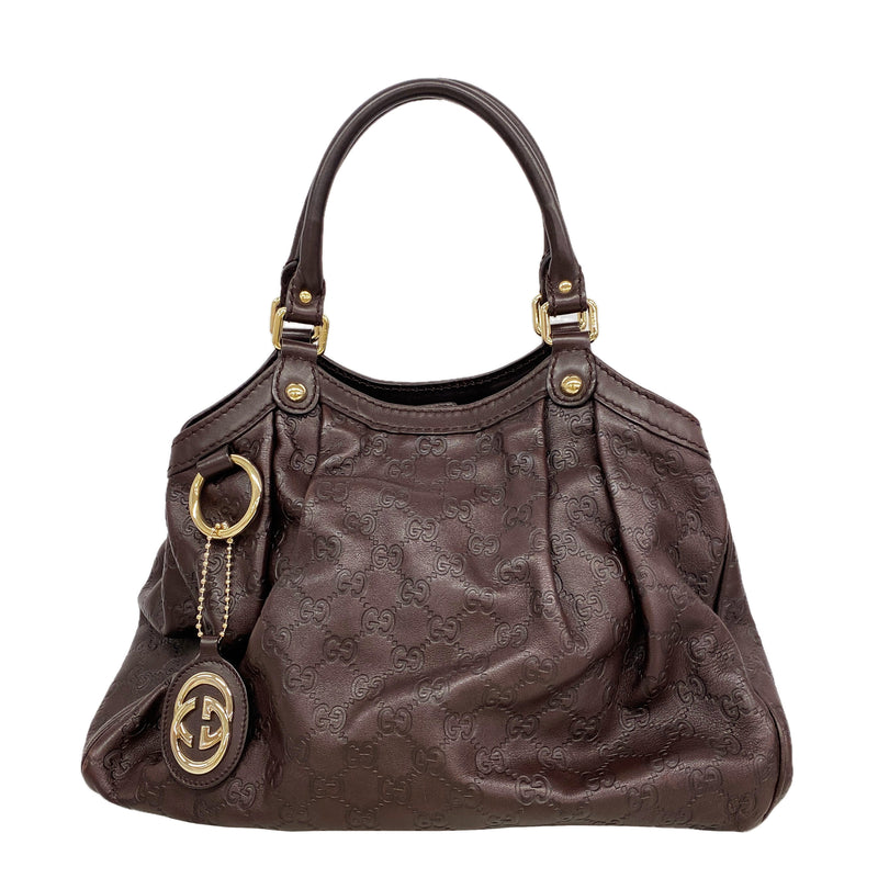 【6id6289】グッチ トートバッグ グッチシマ 211944 レザー ブラウン シャンパンゴールド金具【中古】レディース