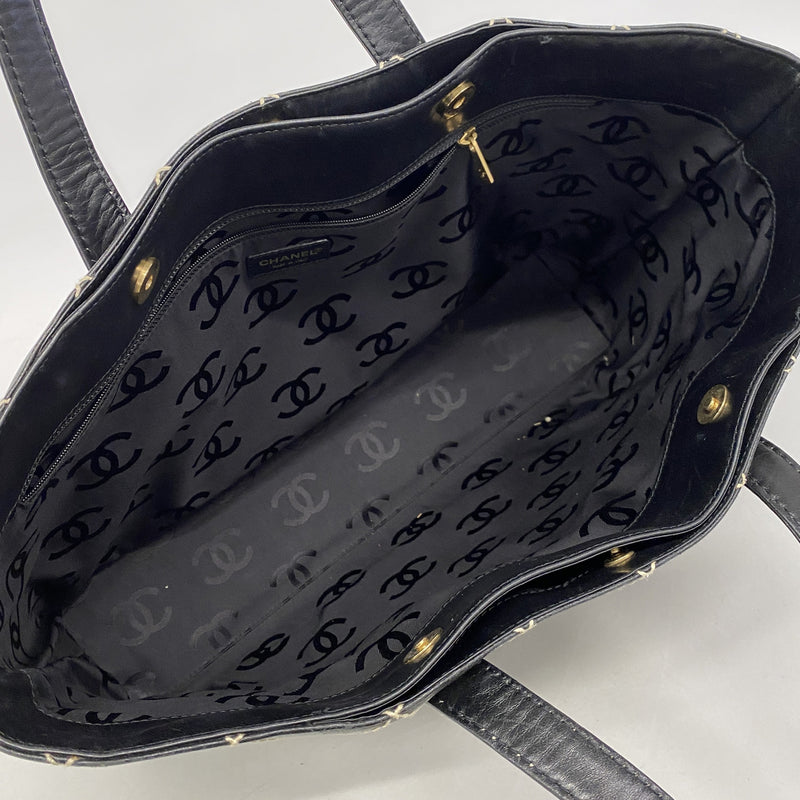 【6id6298】シャネル トートバッグ ワイルドステッチ レザー ブラック ゴールド金具【中古】レディース