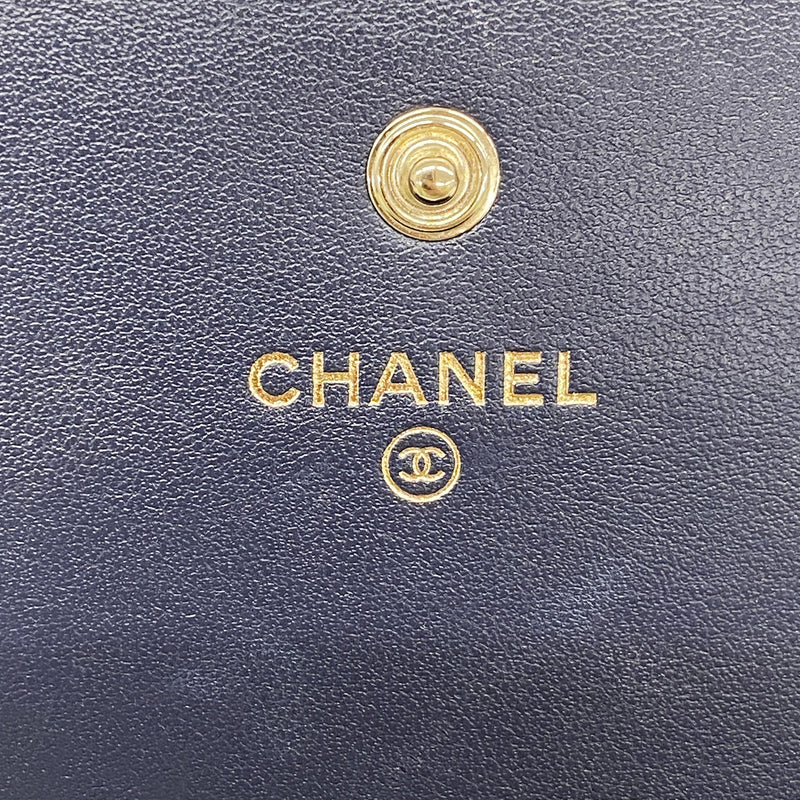【6id6319】シャネル 長財布 ドーヴィル ツイード ブルー ゴールド金具【中古】レディース