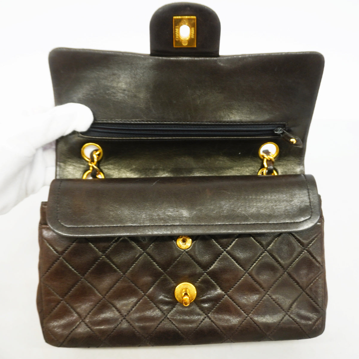 【6id6330】シャネル ショルダーバッグ マトラッセ Wフラップ Wチェーン ラムスキン ブラック ゴールド金具【中古】レディース