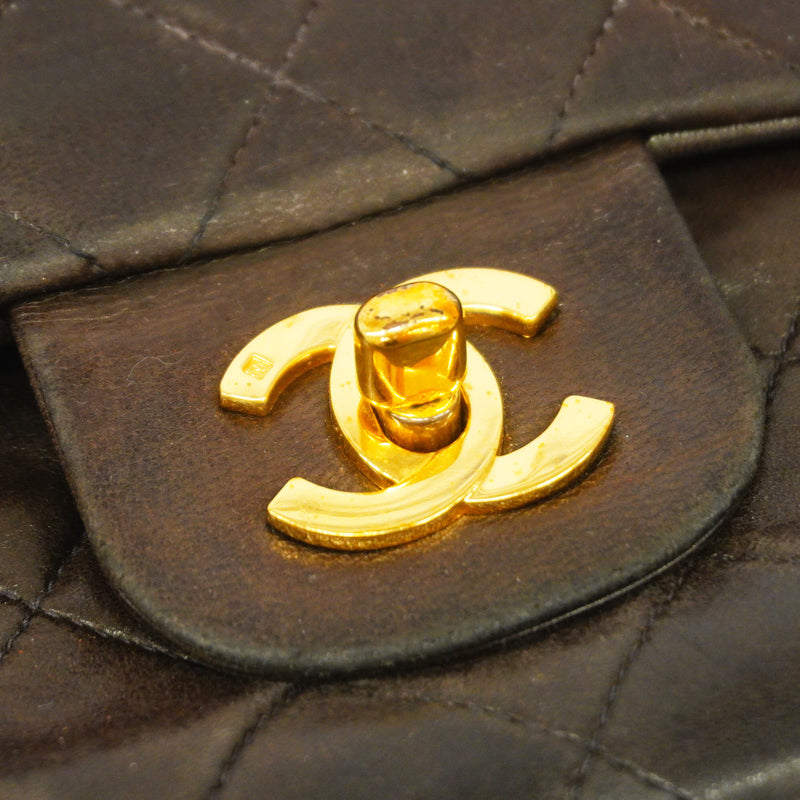 【6id6330】シャネル ショルダーバッグ マトラッセ Wフラップ Wチェーン ラムスキン ブラック ゴールド金具【中古】レディース