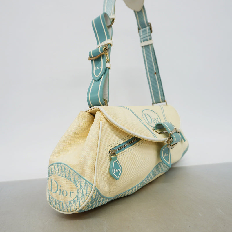 【6id6331】クリスチャンディオール ショルダーバッグ トロッター キャンバス アイボリー シルバー金具【中古】レディース