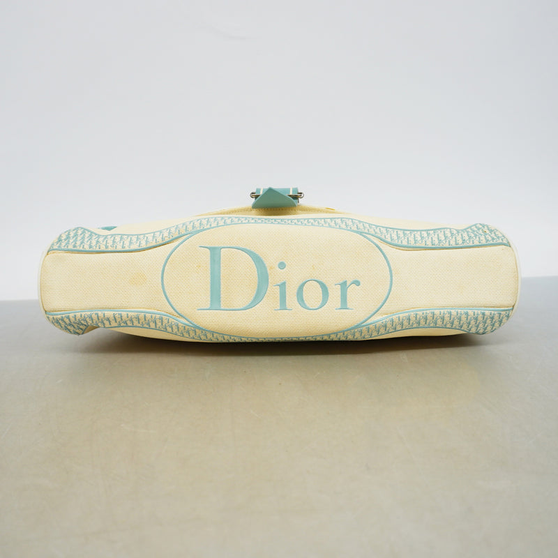 【6id6331】クリスチャンディオール ショルダーバッグ トロッター キャンバス アイボリー シルバー金具【中古】レディース