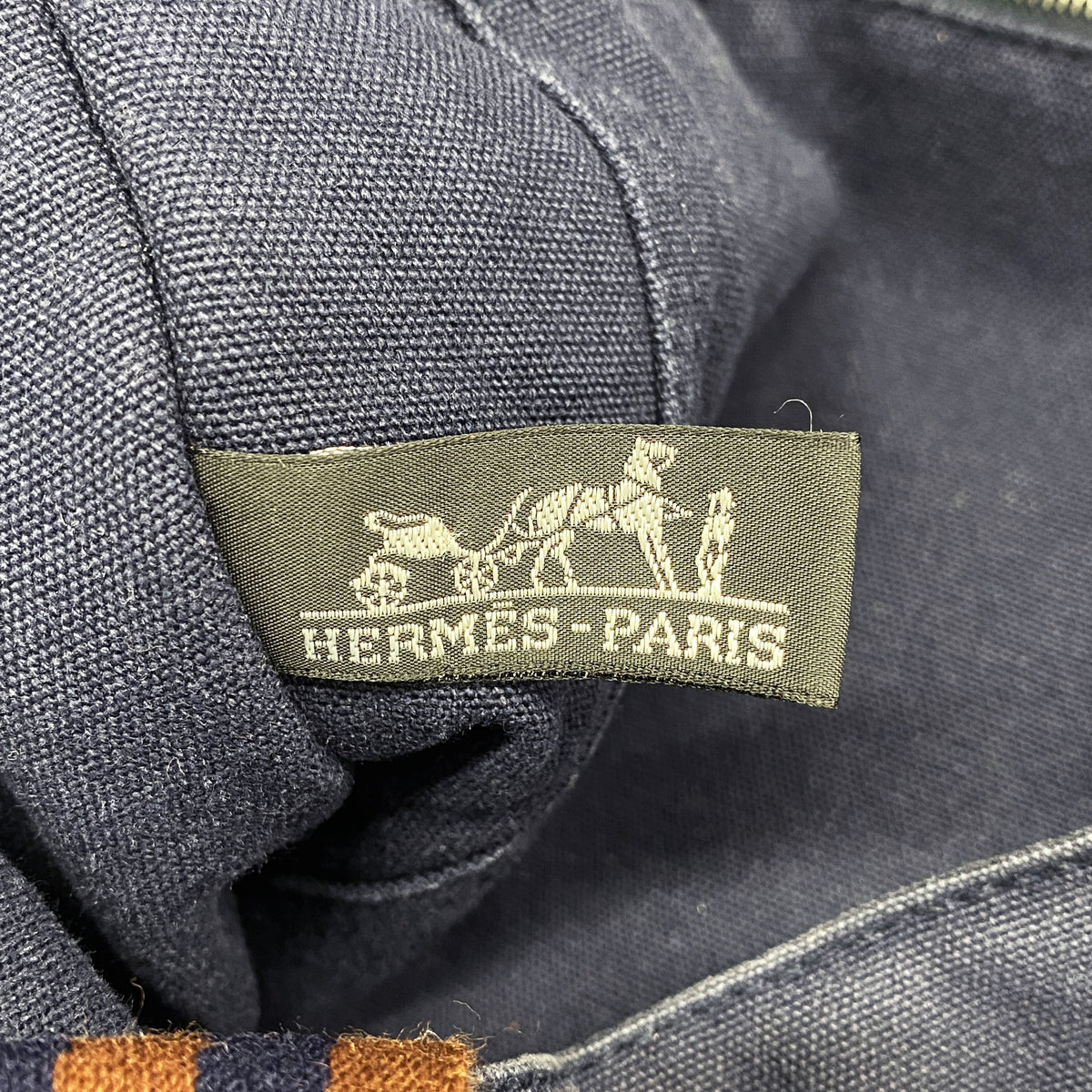 【6id6338】エルメス トートバッグ フールトゥMM キャンバス ネイビー シルバー金具【中古】メンズ レディース ユニセックス