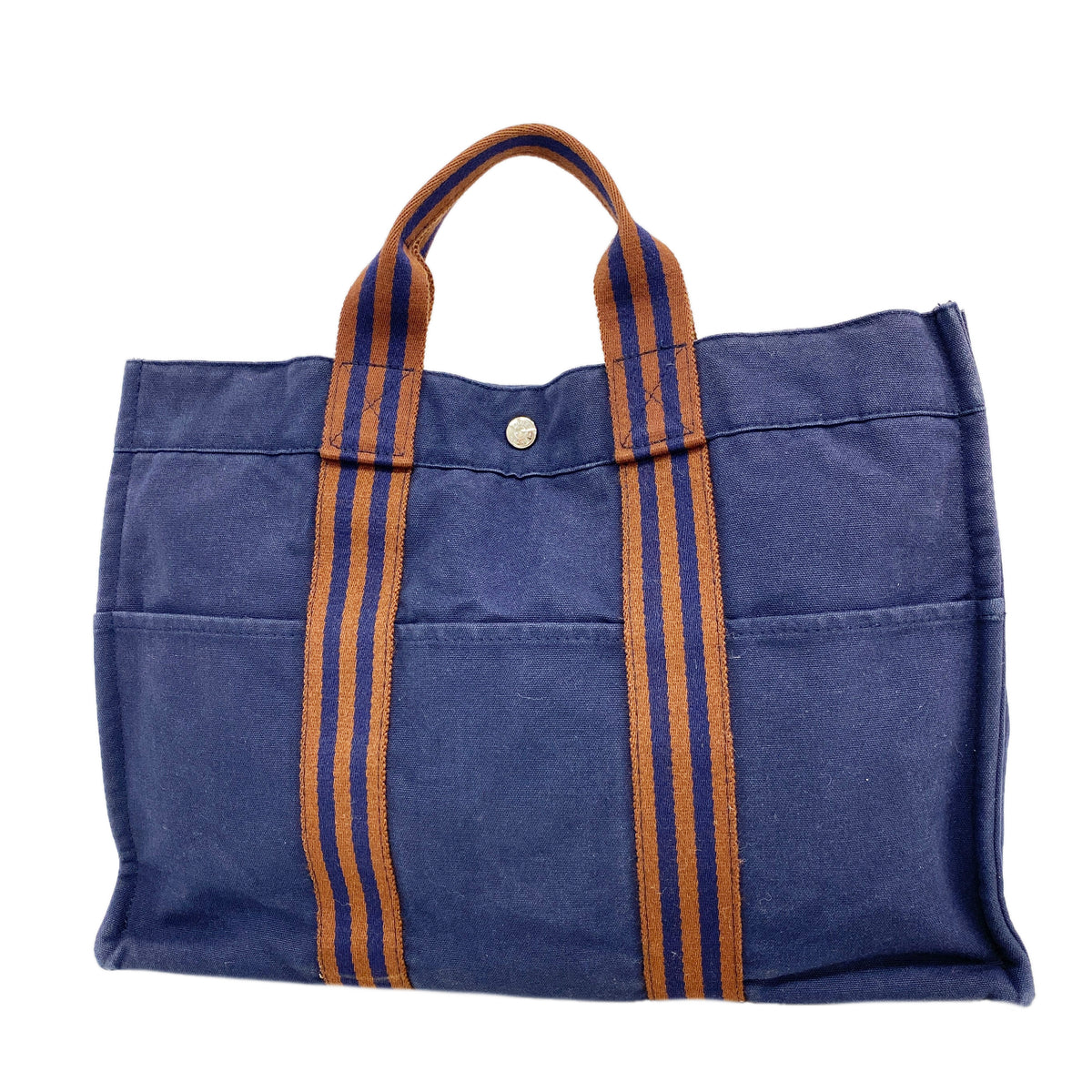 【6id6338】エルメス トートバッグ フールトゥMM キャンバス ネイビー シルバー金具【中古】メンズ レディース ユニセックス