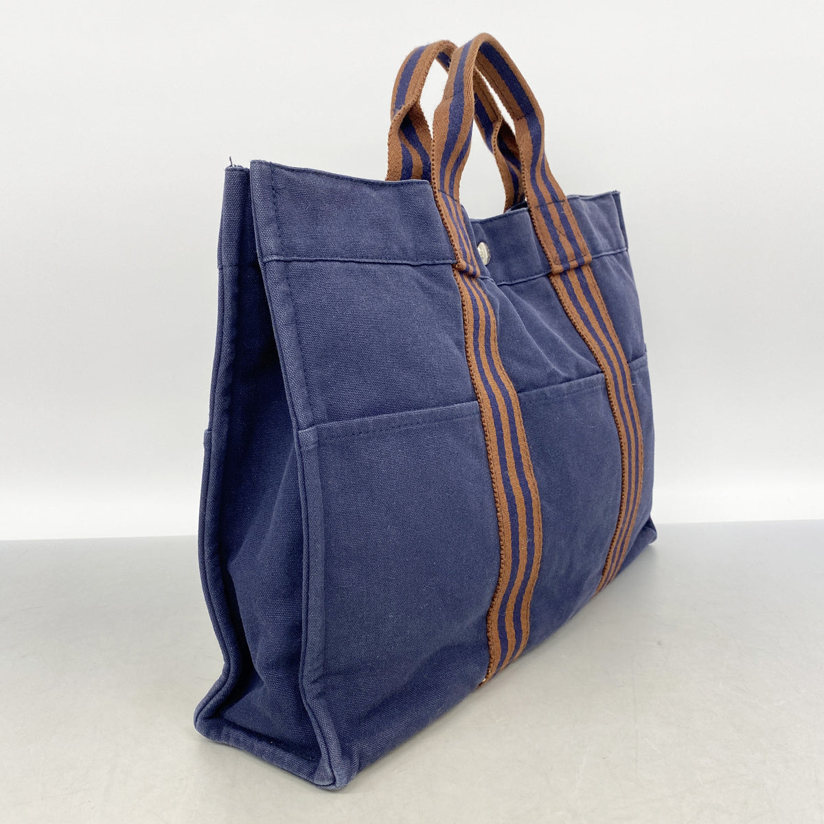 【6id6338】エルメス トートバッグ フールトゥMM キャンバス ネイビー シルバー金具【中古】メンズ レディース ユニセックス