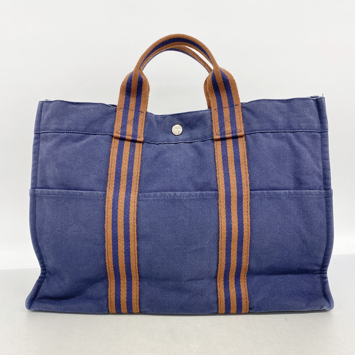【6id6338】エルメス トートバッグ フールトゥMM キャンバス ネイビー シルバー金具【中古】メンズ レディース ユニセックス