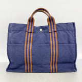 【6id6338】エルメス トートバッグ フールトゥMM キャンバス ネイビー シルバー金具【中古】メンズ レディース ユニセックス