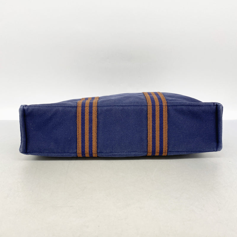【6id6338】エルメス トートバッグ フールトゥMM キャンバス ネイビー シルバー金具【中古】メンズ レディース ユニセックス