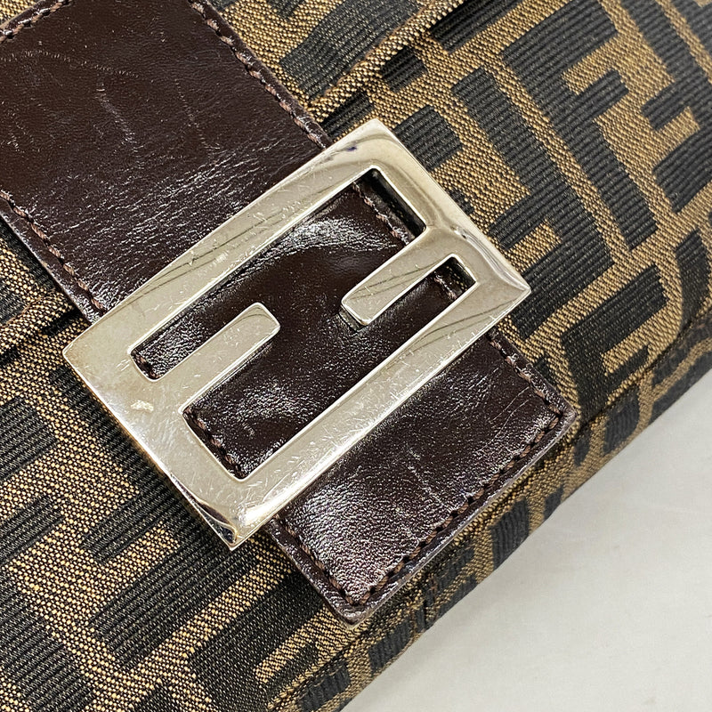 【6id6364】フェンディ ハンドバッグ ズッカ マンマバケット ナイロンキャンバス ブラウン シルバー金具【中古】レディース