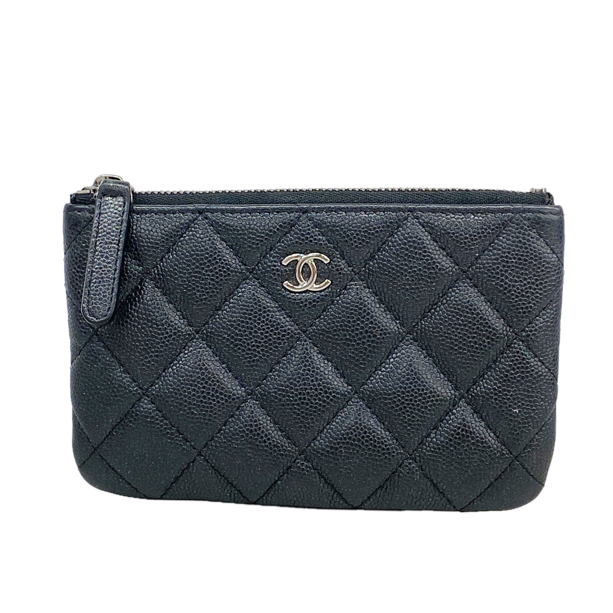 【6id6365】シャネル コインケース マトラッセ キャビアスキン ブラック シルバー金具【中古】レディース