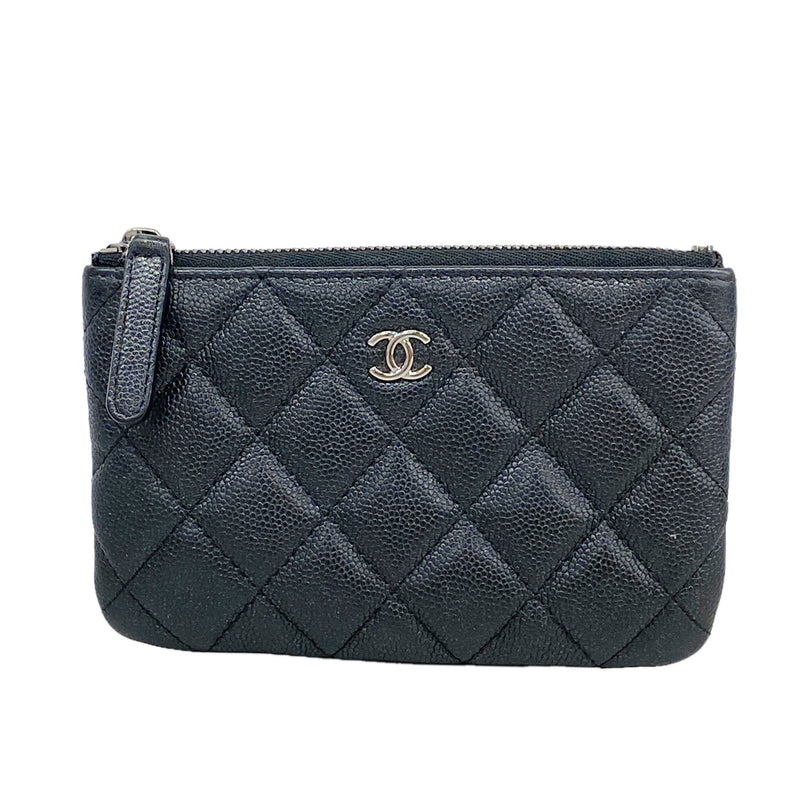 【6id6365】シャネル コインケース マトラッセ キャビアスキン ブラック シルバー金具【中古】レディース