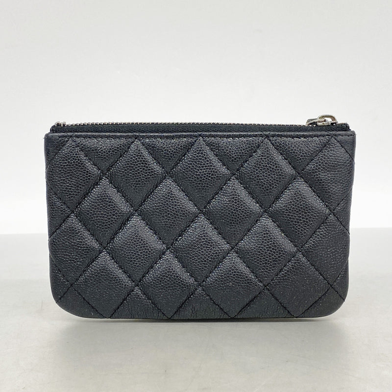 【6id6365】シャネル コインケース マトラッセ キャビアスキン ブラック シルバー金具【中古】レディース