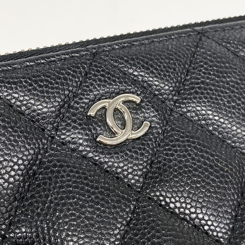 【6id6365】シャネル コインケース マトラッセ キャビアスキン ブラック シルバー金具【中古】レディース