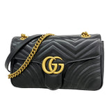 【6id6366】グッチ ショルダーバッグ GGマーモント 443497 レザー ブラック ゴールド金具【中古】レディース