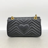 【6id6366】グッチ ショルダーバッグ GGマーモント 443497 レザー ブラック ゴールド金具【中古】レディース