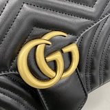 【6id6366】グッチ ショルダーバッグ GGマーモント 443497 レザー ブラック ゴールド金具【中古】レディース