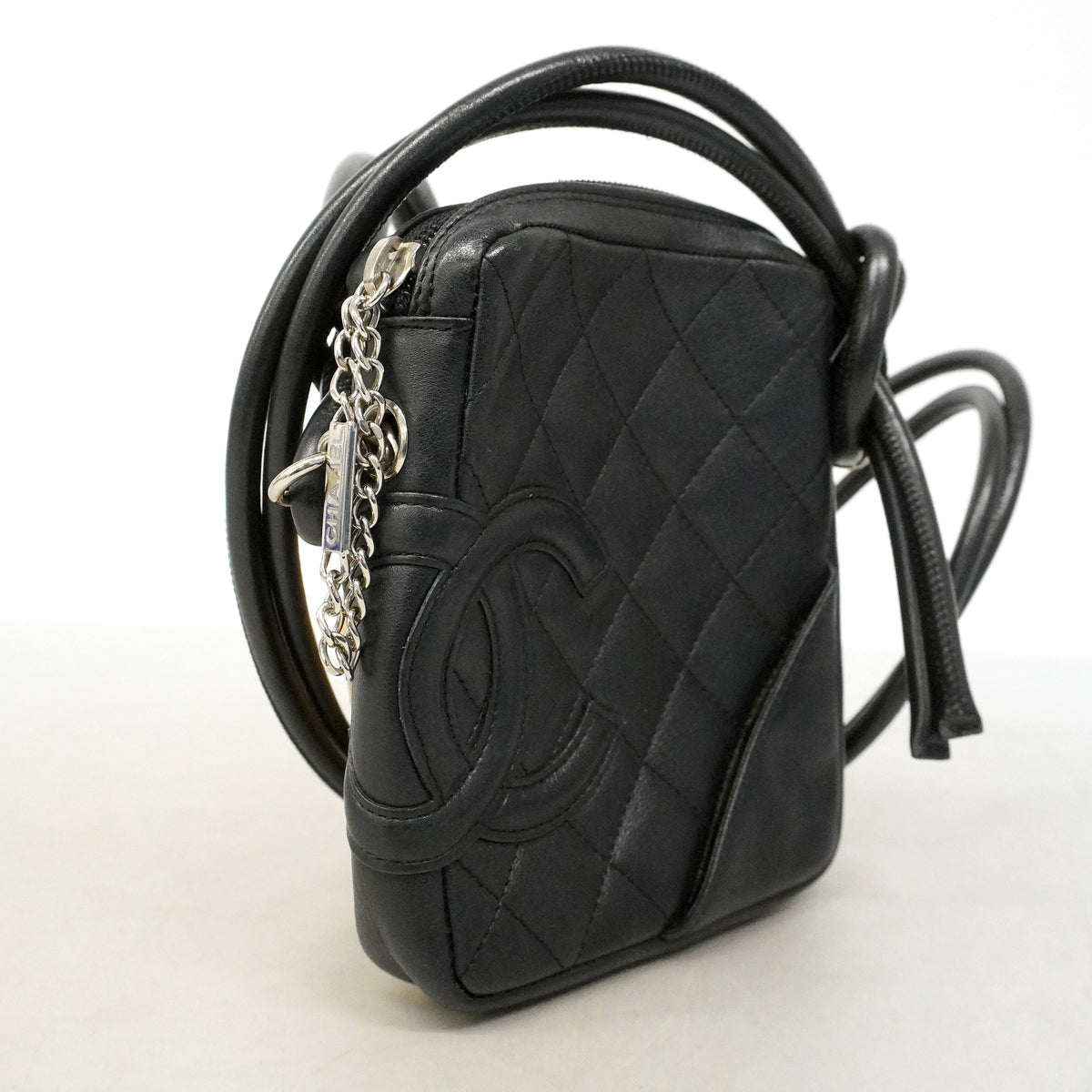 【6id6384】シャネル ショルダーバッグ カンボン ラムスキン ブラック シルバー金具【中古】レディース
