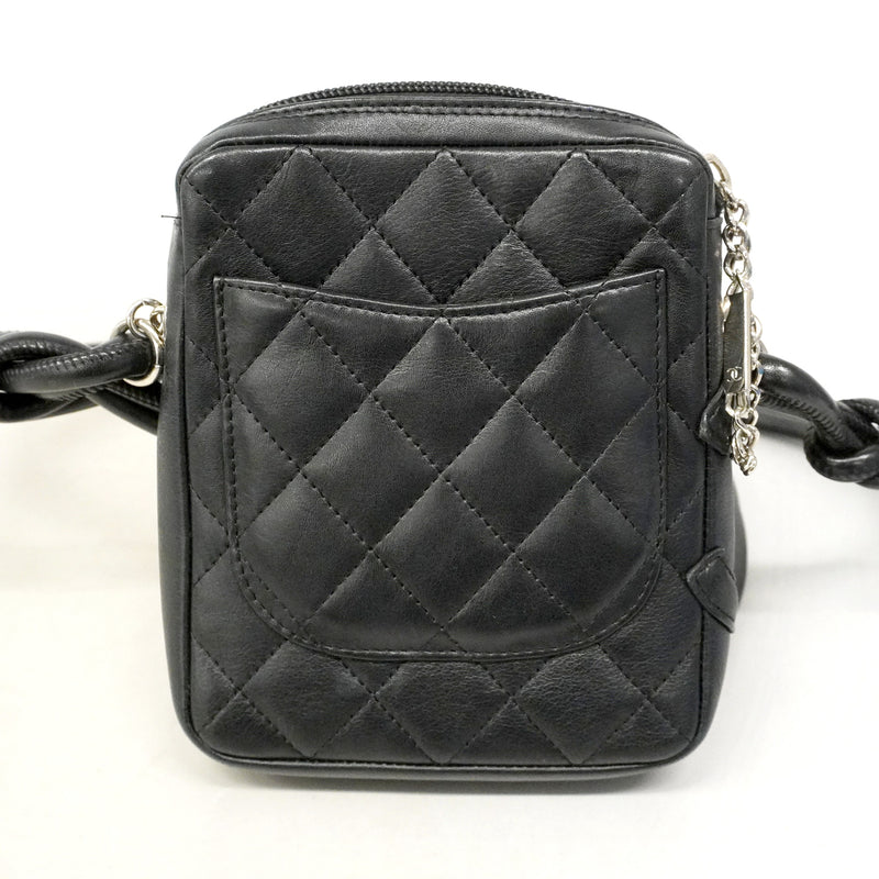 【6id6384】シャネル ショルダーバッグ カンボン ラムスキン ブラック シルバー金具【中古】レディース