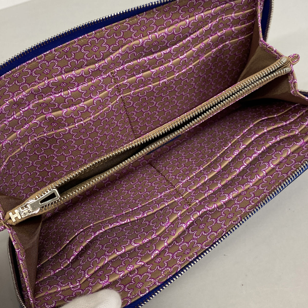 【6ie6429】エルメス 長財布 アザップロングシルクイン ヴォーエプソン ブルーフランス シルバー金具 U刻印【中古】メンズ レディース ユニセックス