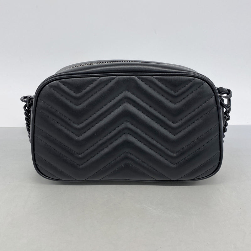 【6ie6457】グッチ ショルダーバッグ GGマーモント 447632 レザー ブラック シルバー金具【中古】レディース